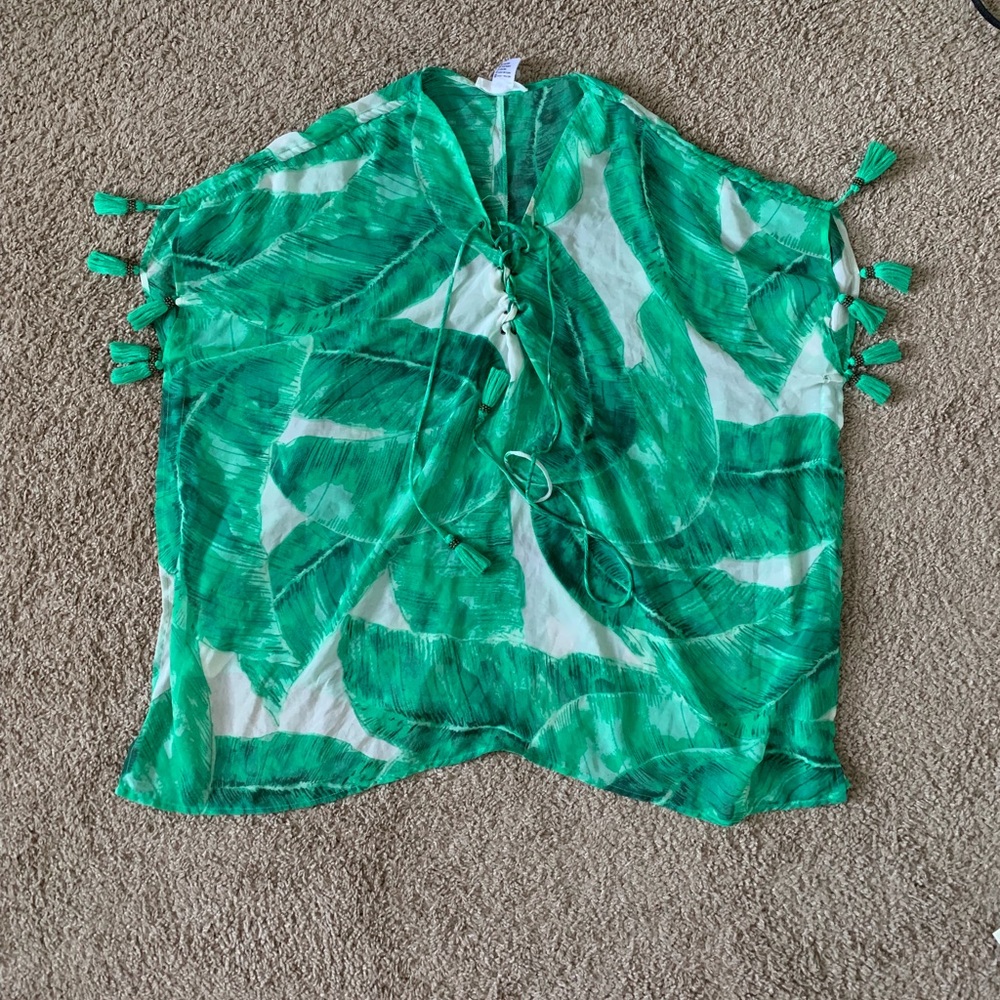 Olivaceous palm leaf print coverup
